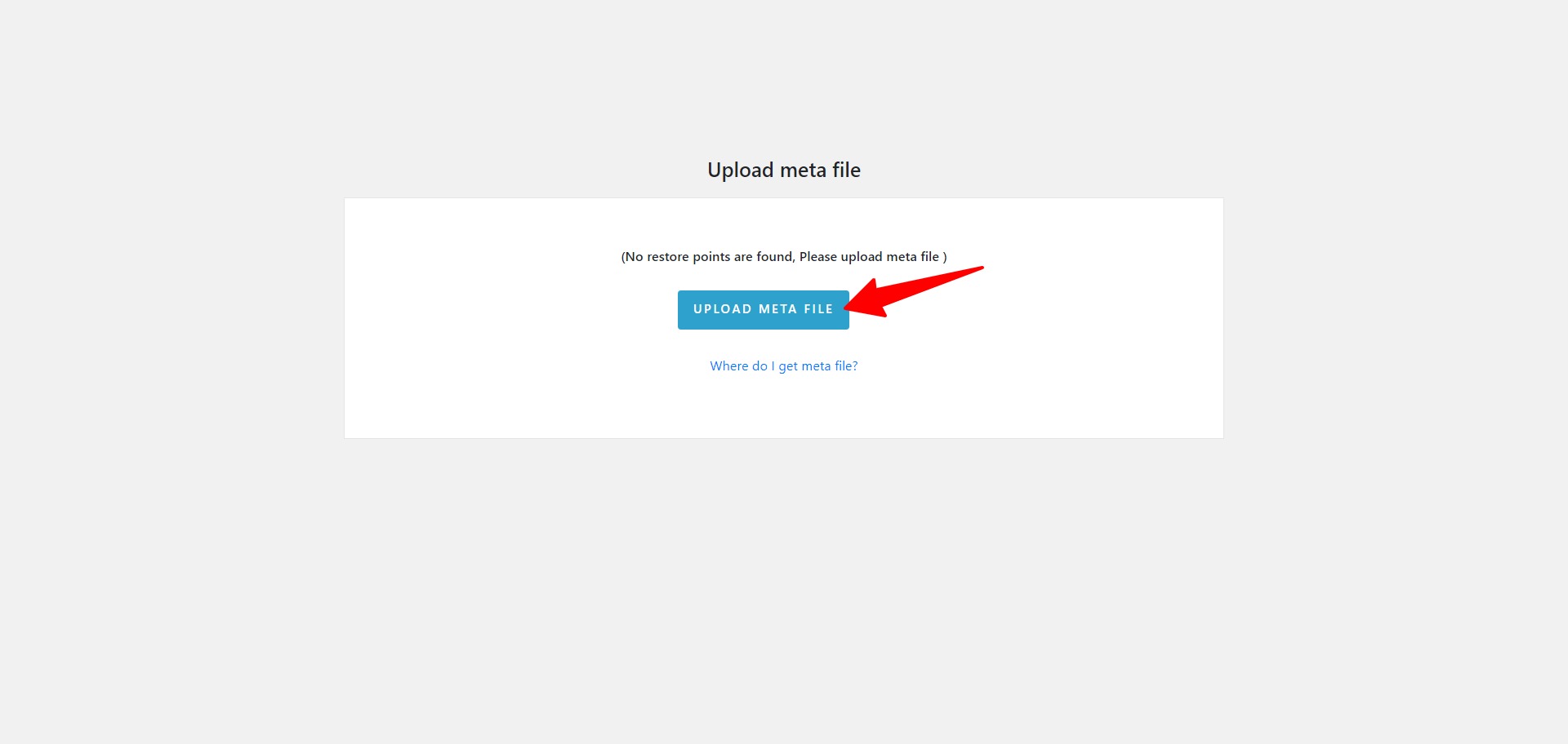 WP Time Capsule Bridge screen for uploading the metadata file